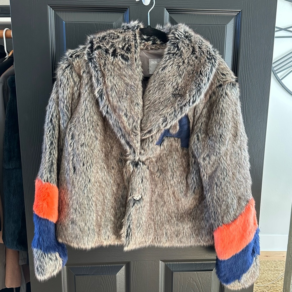 ASOS Faux Fur Varsity Jacket size 6